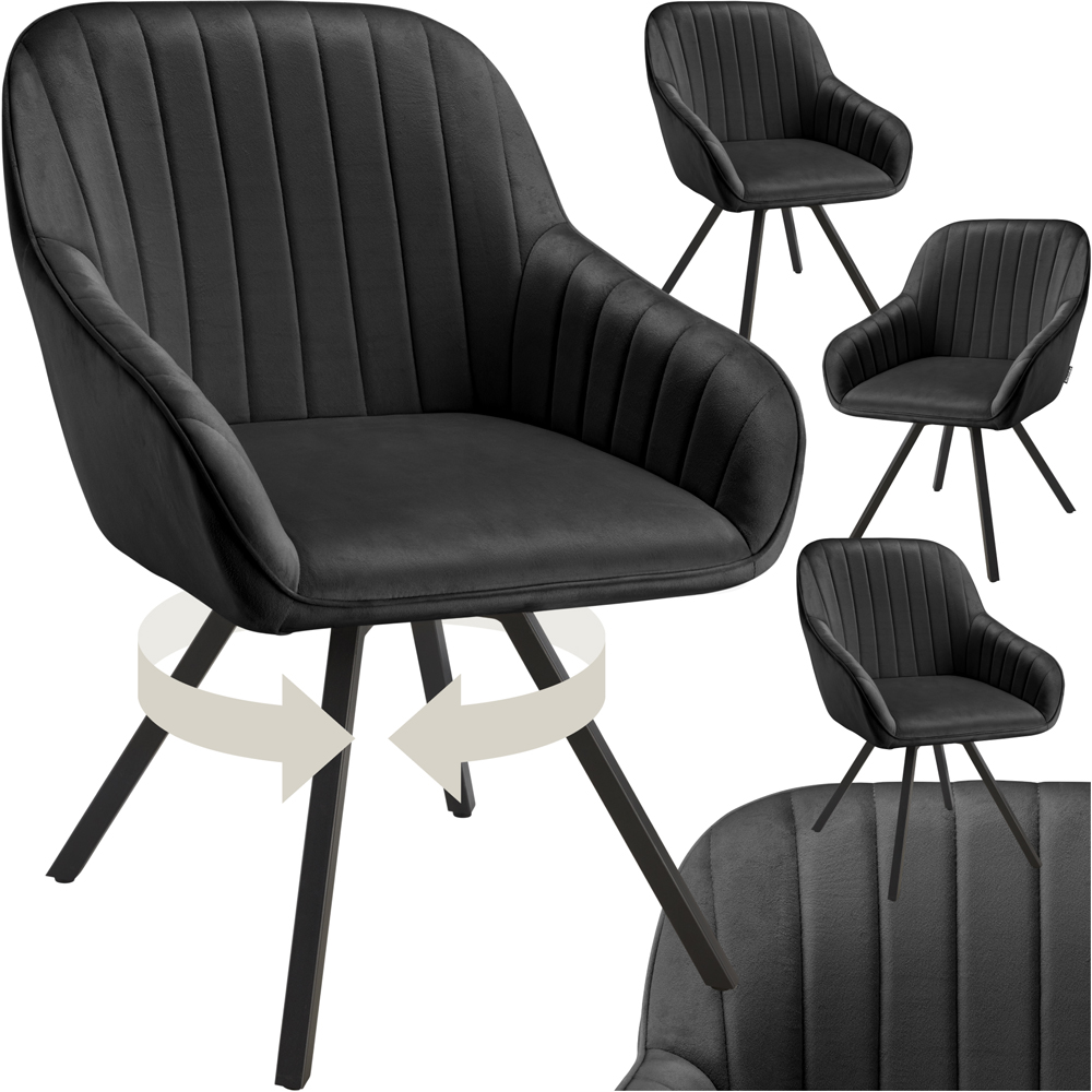 tectake Set of 4 Black Velvet Fabric Lounge Armchair Image 2