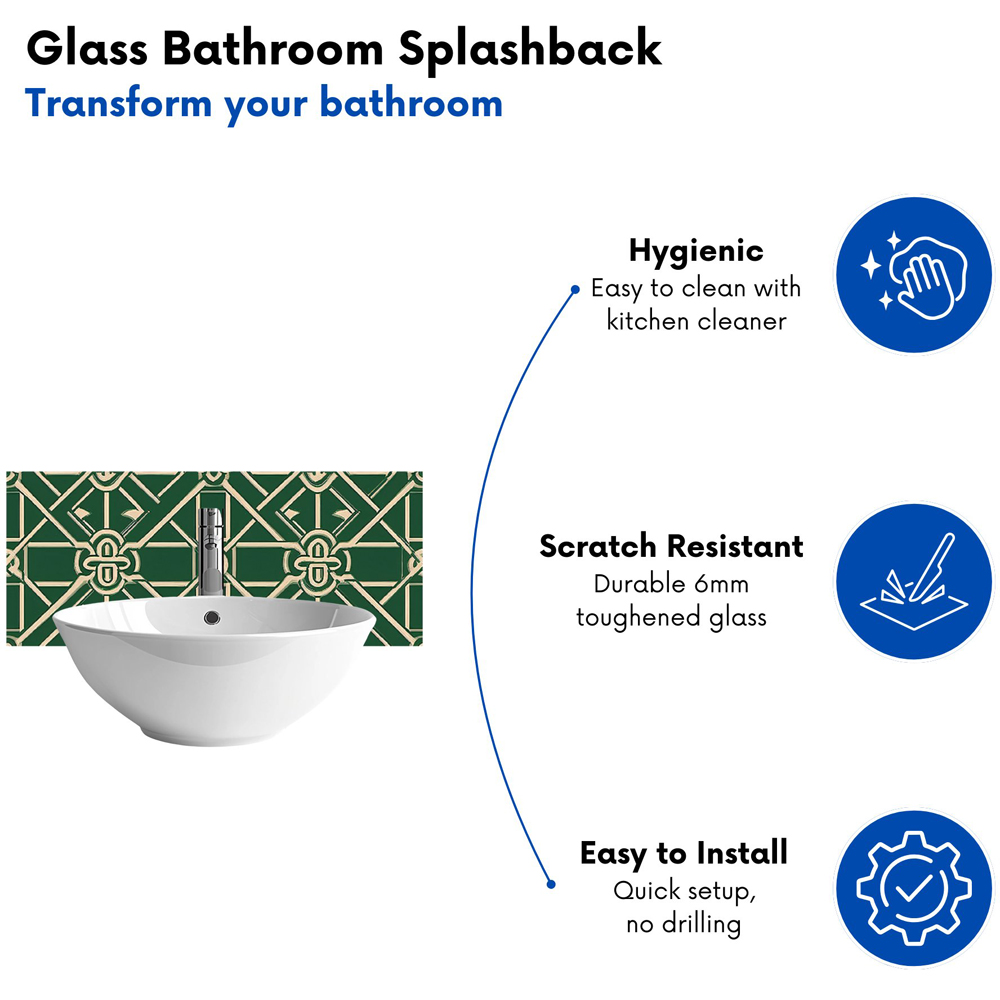 Warren Reed Designer Green Lattice Design Glass Bathroom Splashback 25 x 60cm Image 4