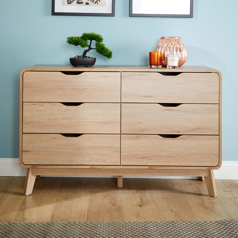 Home Source 6 Drawer Rustic Effect Wide Chest of Drawers Image 3
