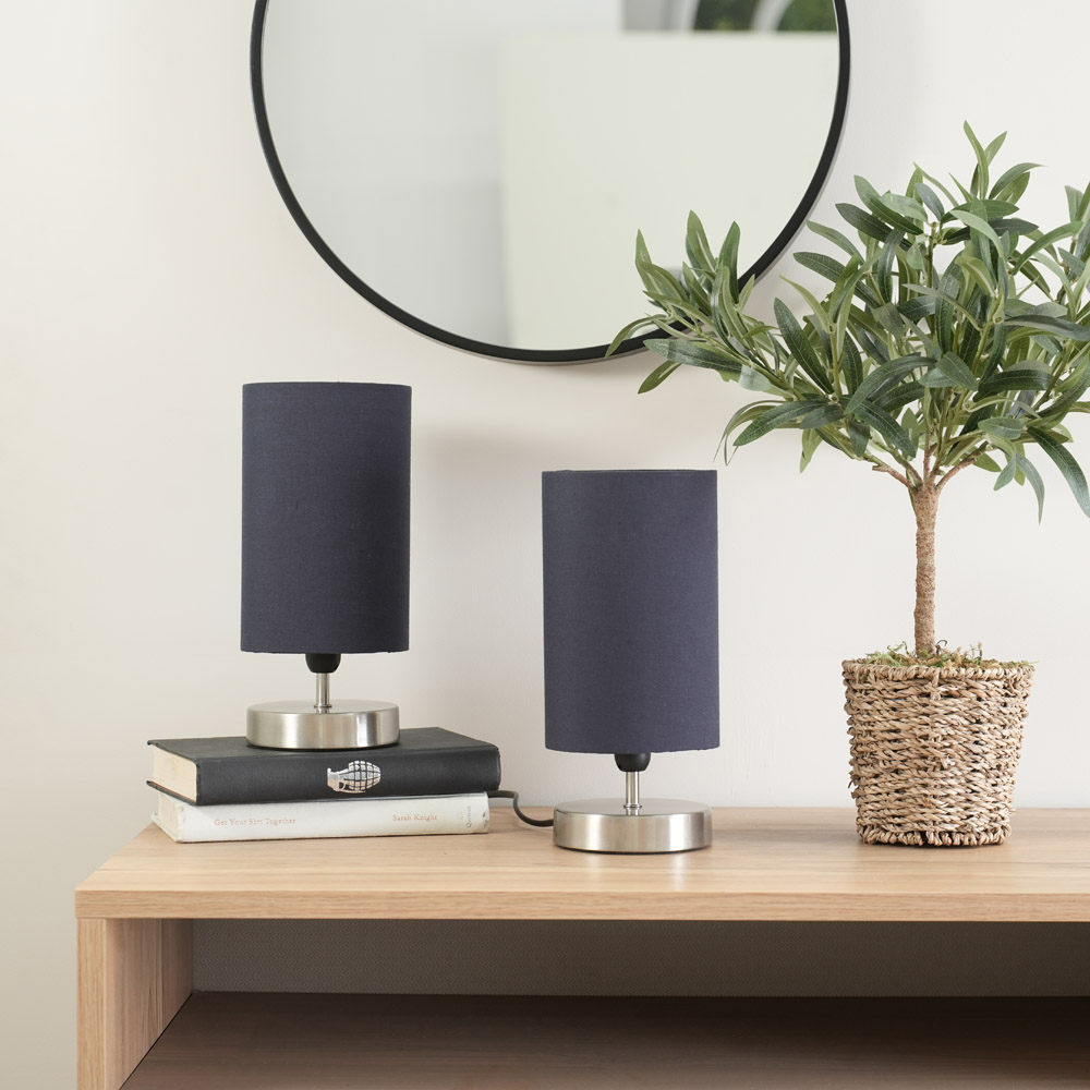 ValueLights Francis 2 Pack Brushed Chrome and Navy Shade Dimmable Touch LED Table Lamp Image 3