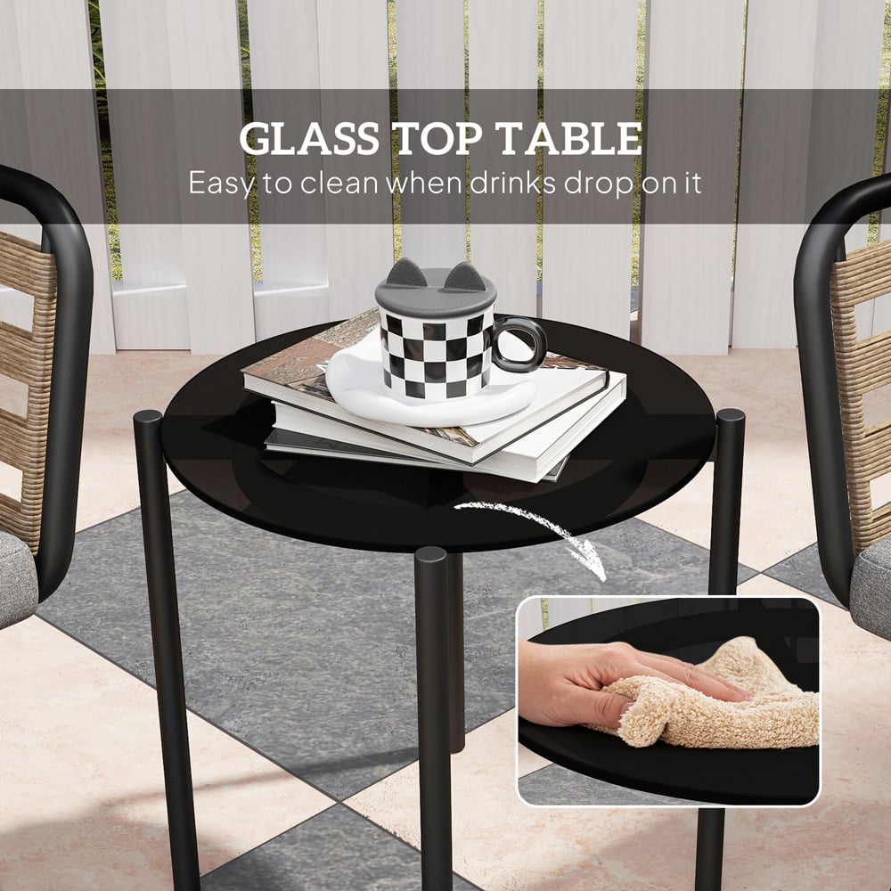 Outsunny 2 Seater Grey Rattan Bistro Set with Cushions Image 6