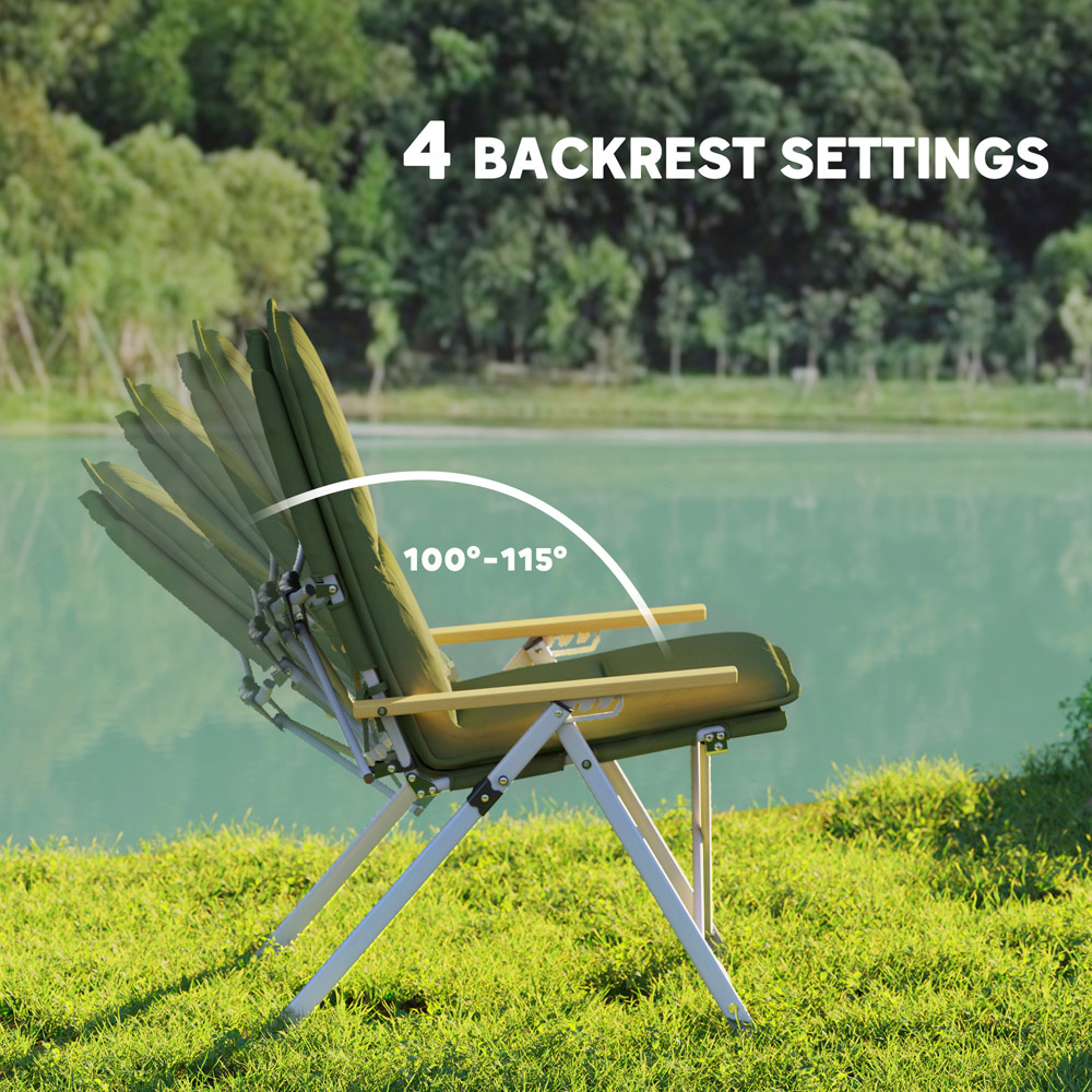 Outsunny Green Padded Foldable High Back Reclining Camping Chair with Bag Image 5