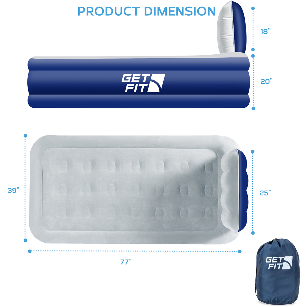 Get Fit Navy and White Single Inflatable Air Bed with Built-in Electric Pump and Headboard Image 9