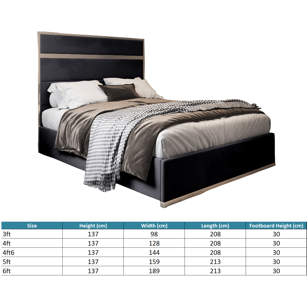 Bentley Black Double Velvet Upholstered Metal Bed Frame with Panelled Headboard Image 7