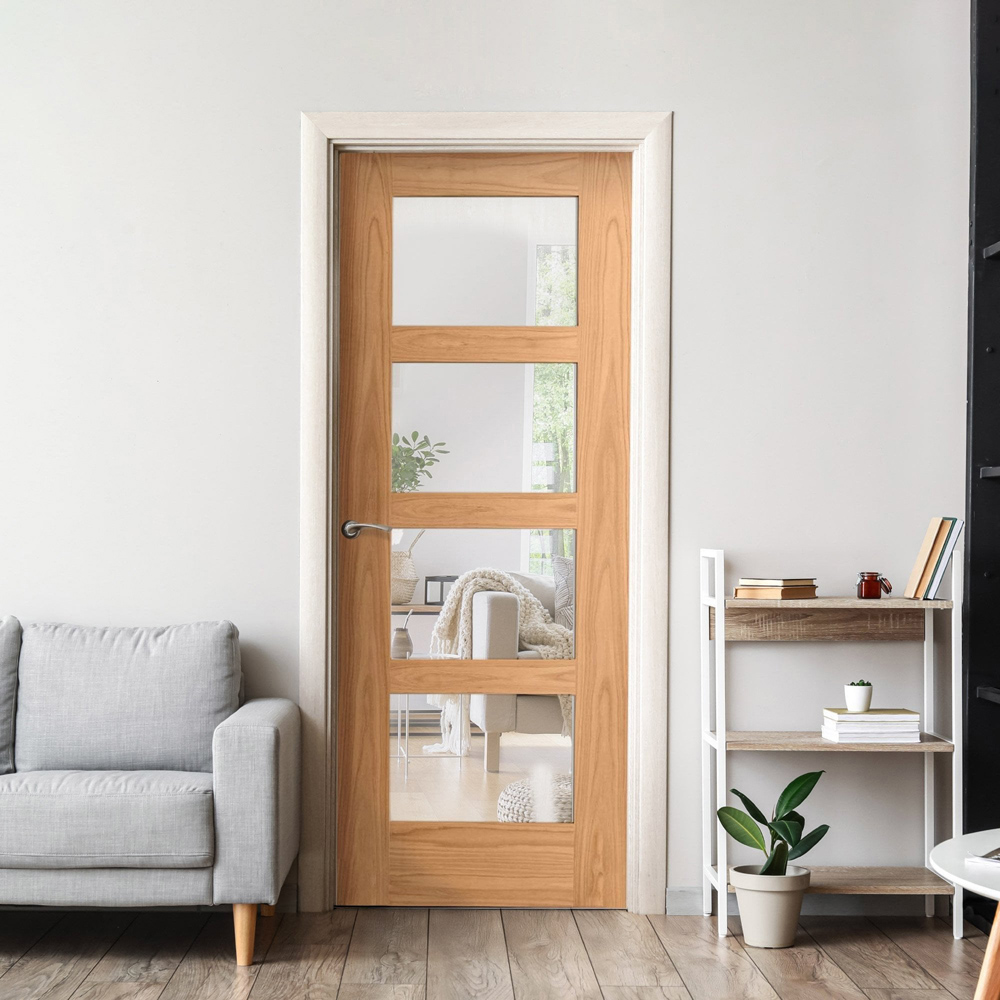 Oak Veneer Shaker 4 Light Clear Glass Internal Door 1981 x 762 x 35mm Image 2