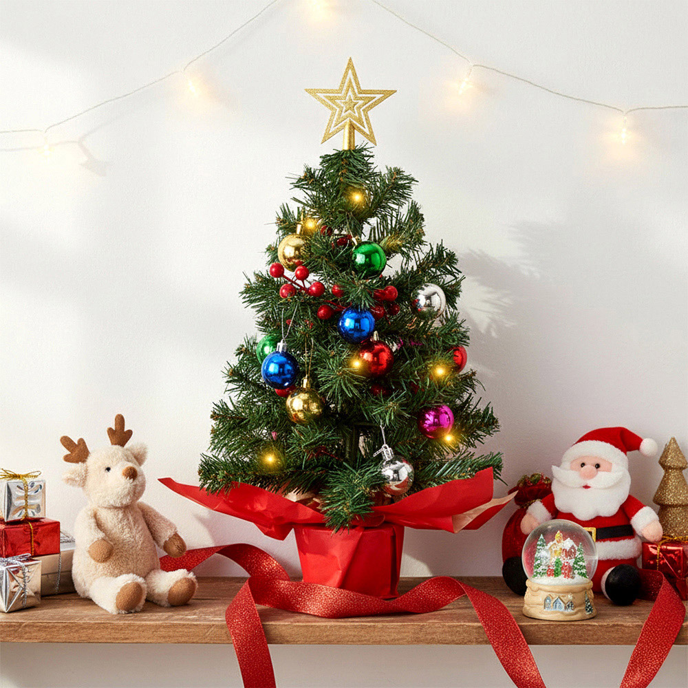 Living and Home Star Topper and Red Berries Mini Artificial Christmas Tree LED String Light 1.8ft Image 2