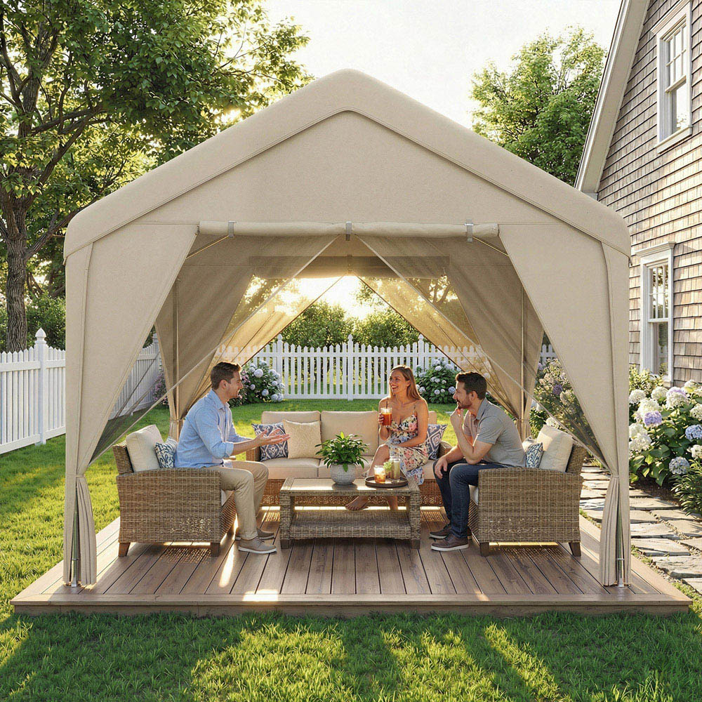 Outsunny 3 x 3m Khaki Garden Gazebo with Mesh Netting and Curtains Image 8