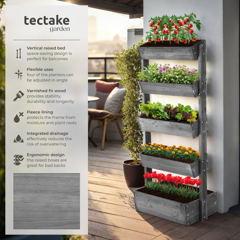tectake Flora 4-Tier Grey Rustic Wooden Vertical Planter 81 x 52 x 180cm Image 6