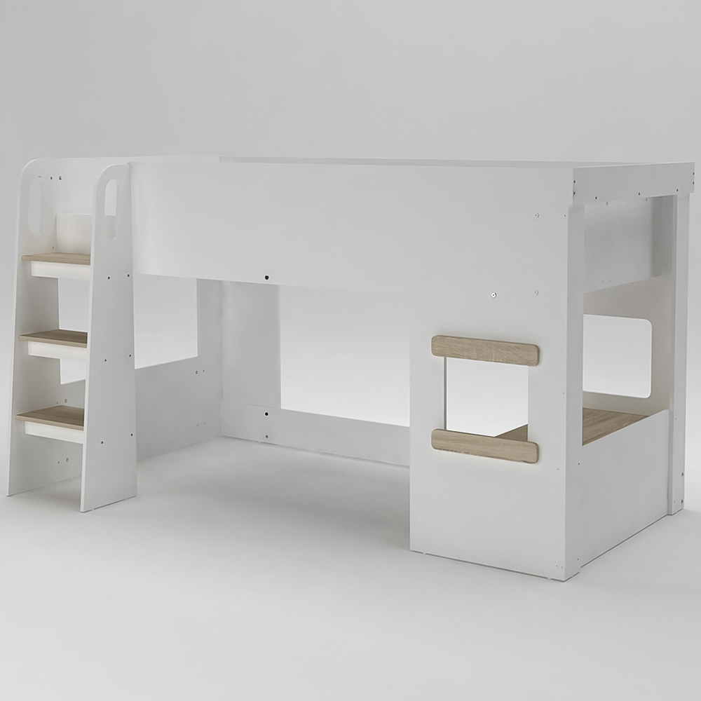 Kidsaw White and Oak Mid Sleeper Cabin Bed with Under Desk Image 3