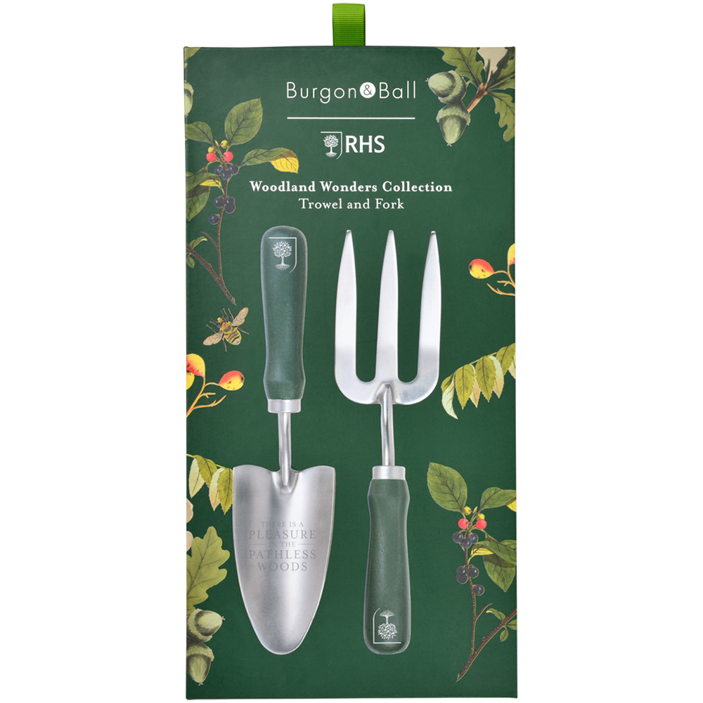 RHS Woodland Wonders Stainless Steel Garden Trowel and Fork Set in Gift Box Image 7