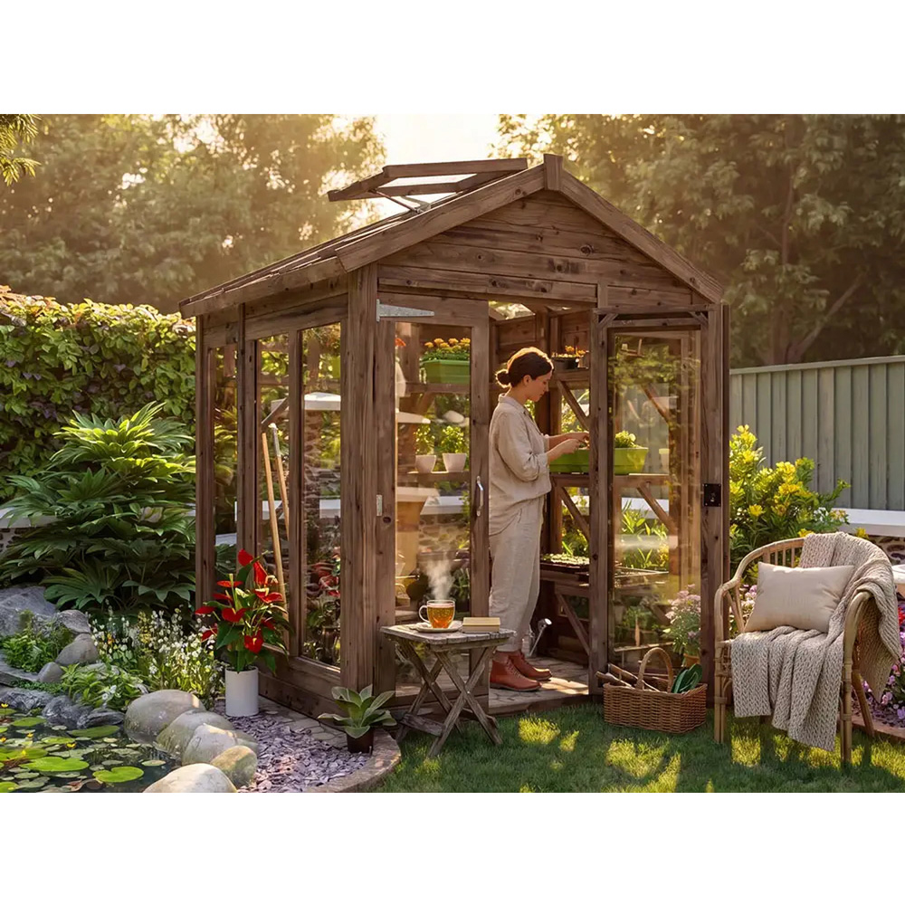 Dunster House Growzilla Brown Wooden 6 x 6ft Greenhouse with Shelf Image 3