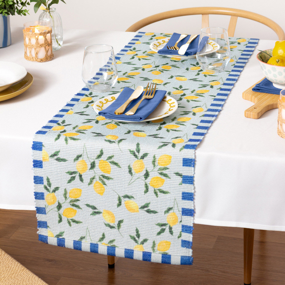 furn. Lemons Blue Table Runner 180 x 35cm Image 2