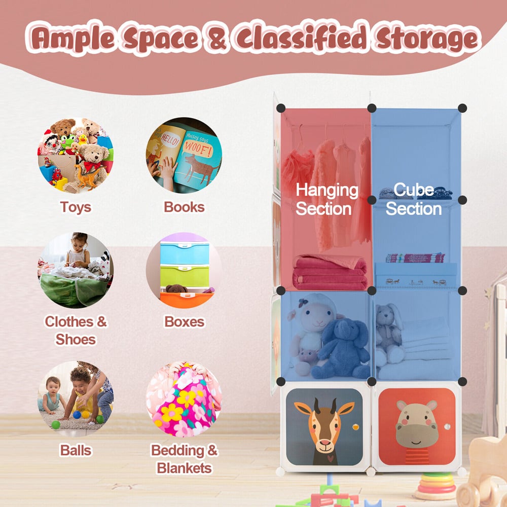 Costway 8 Cube Portable Kids Wardrobe with Hanging Section Image 6