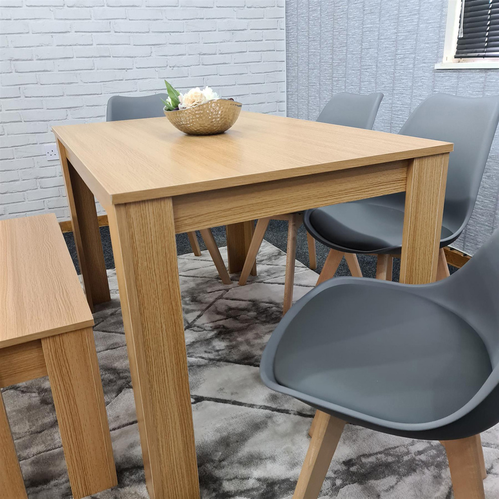 Portland 6 Seater Plastic and Leather Dining Bench Set Oak Effect and Grey Image 2