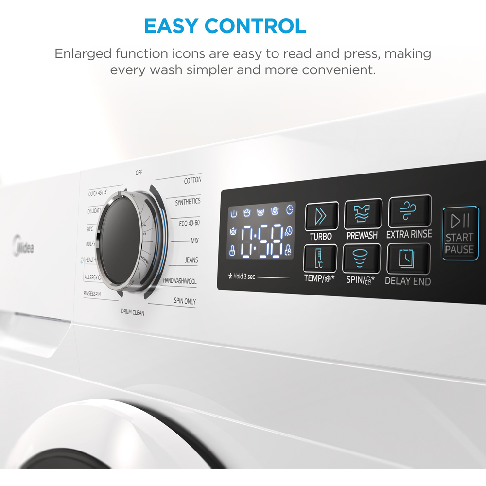 Midea MF110W90BA10/W 9kg White Freestanding Washing Machine Image 7