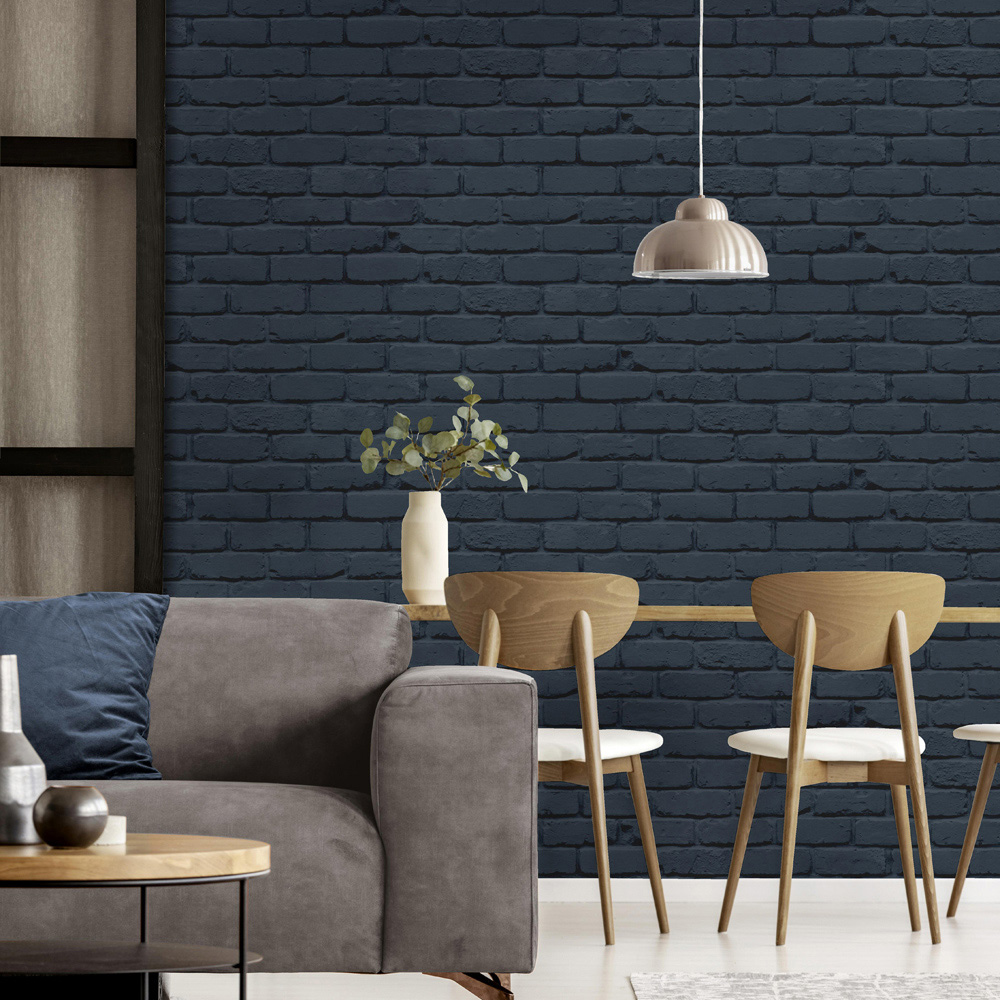 Fine Decor Painted Brick Navy Wallpaper Image 6