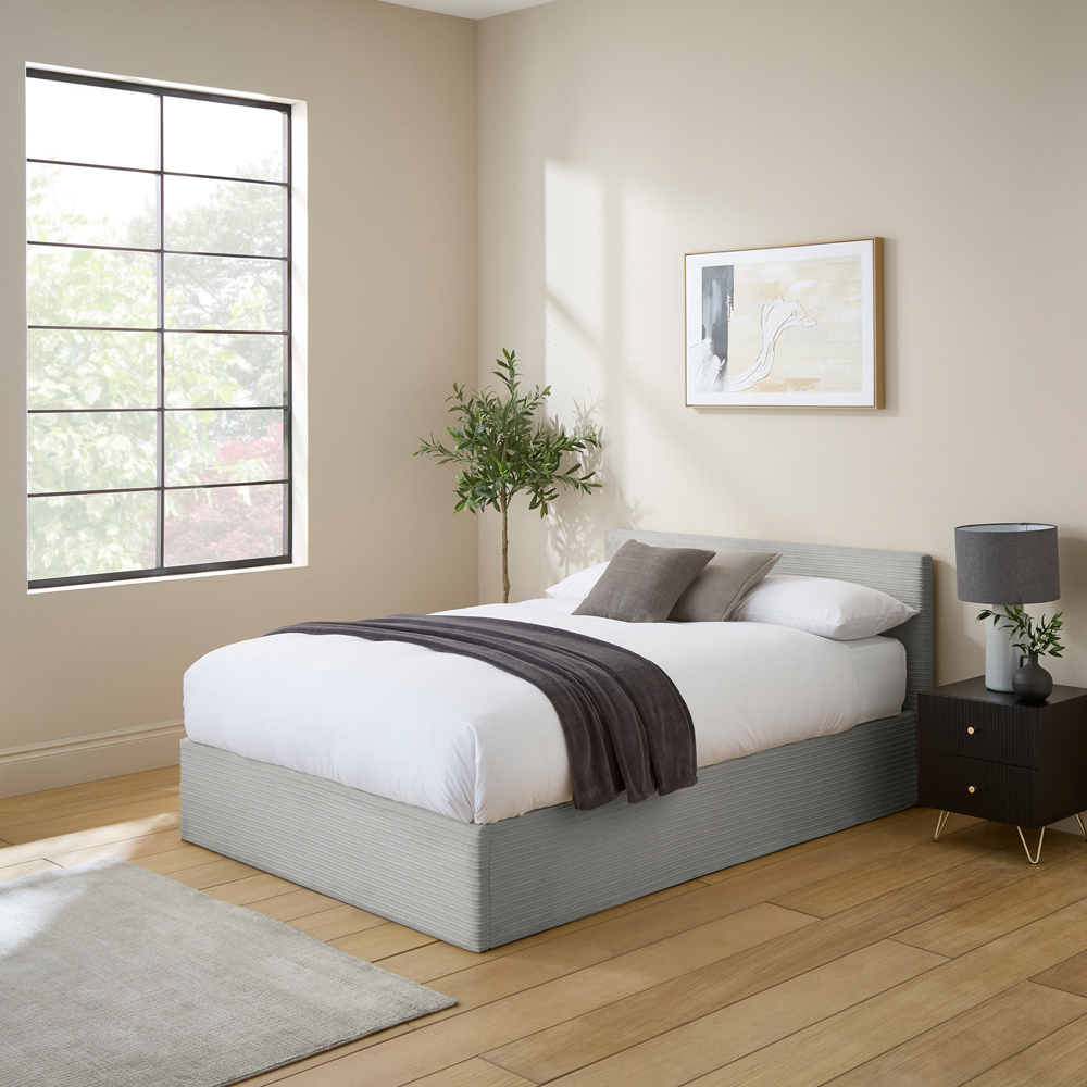 GFW Small Double Grey Corduroy End Lift Ottoman Bed Image 7