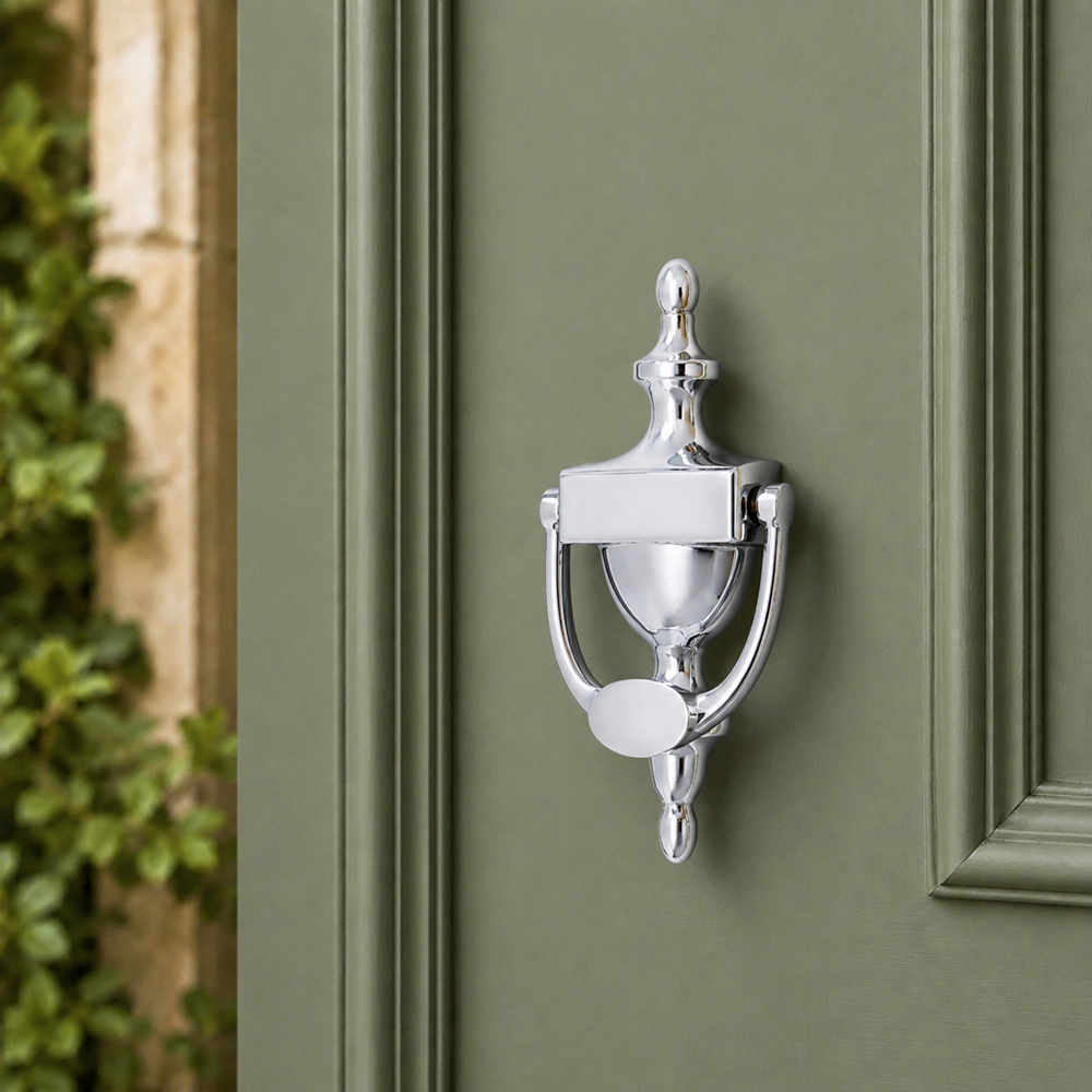 Spira Brass Polished Chrome Victorian Large Door Knocker Image 2