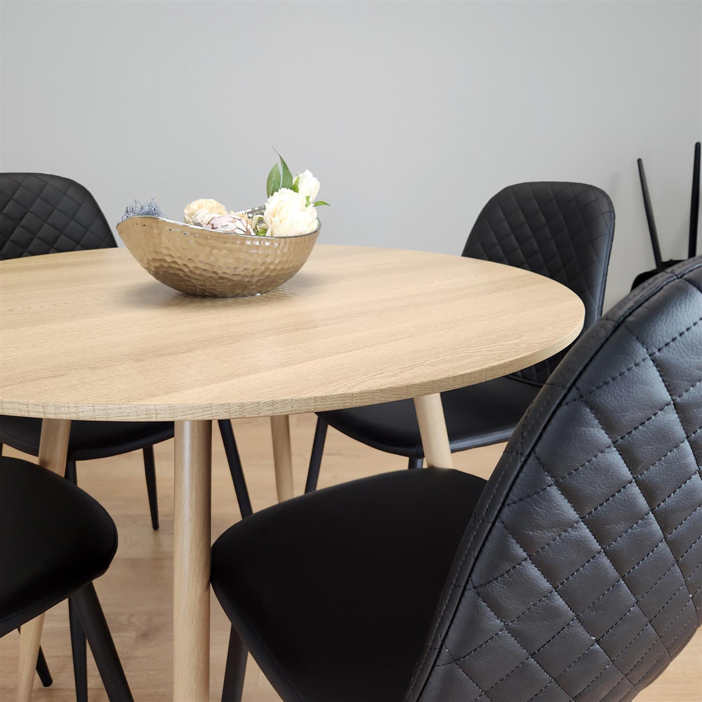 Portland Wood and Leather 4 Seater Dining Set Black and Beige Image 5