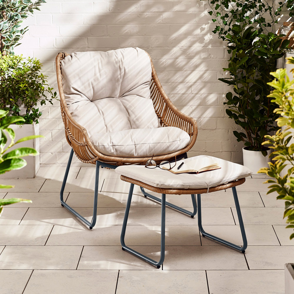 Furniturebox Fiji Beige Rattan Chair with Footstool Image 6
