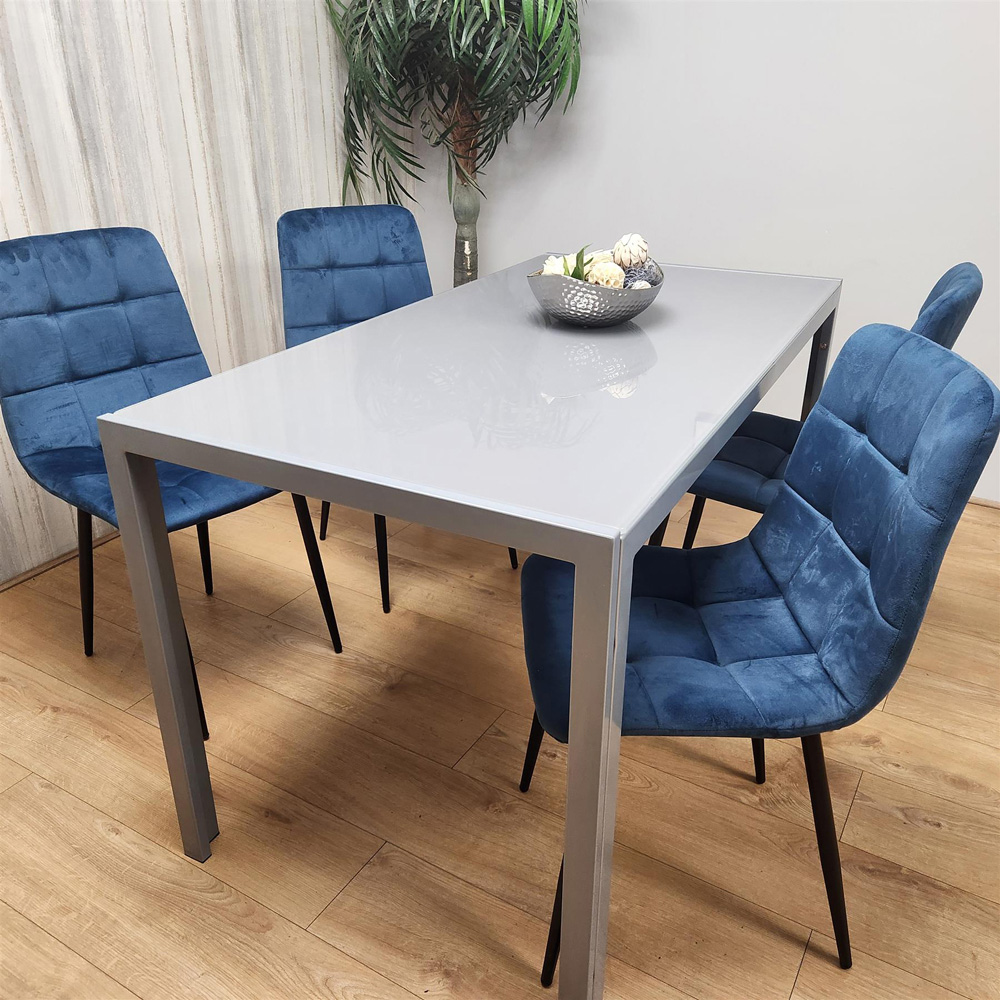 Portland 4 Seater Velvet Dining Set Grey and Blue Image 4