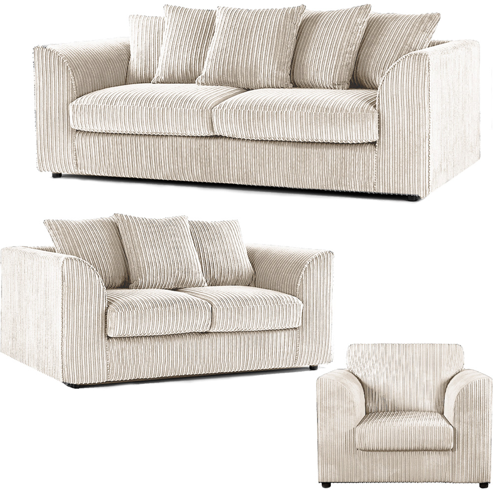 Luxor 6 Seater Cream Jumbo Cord Scatter Back Sofa Suite Image 2