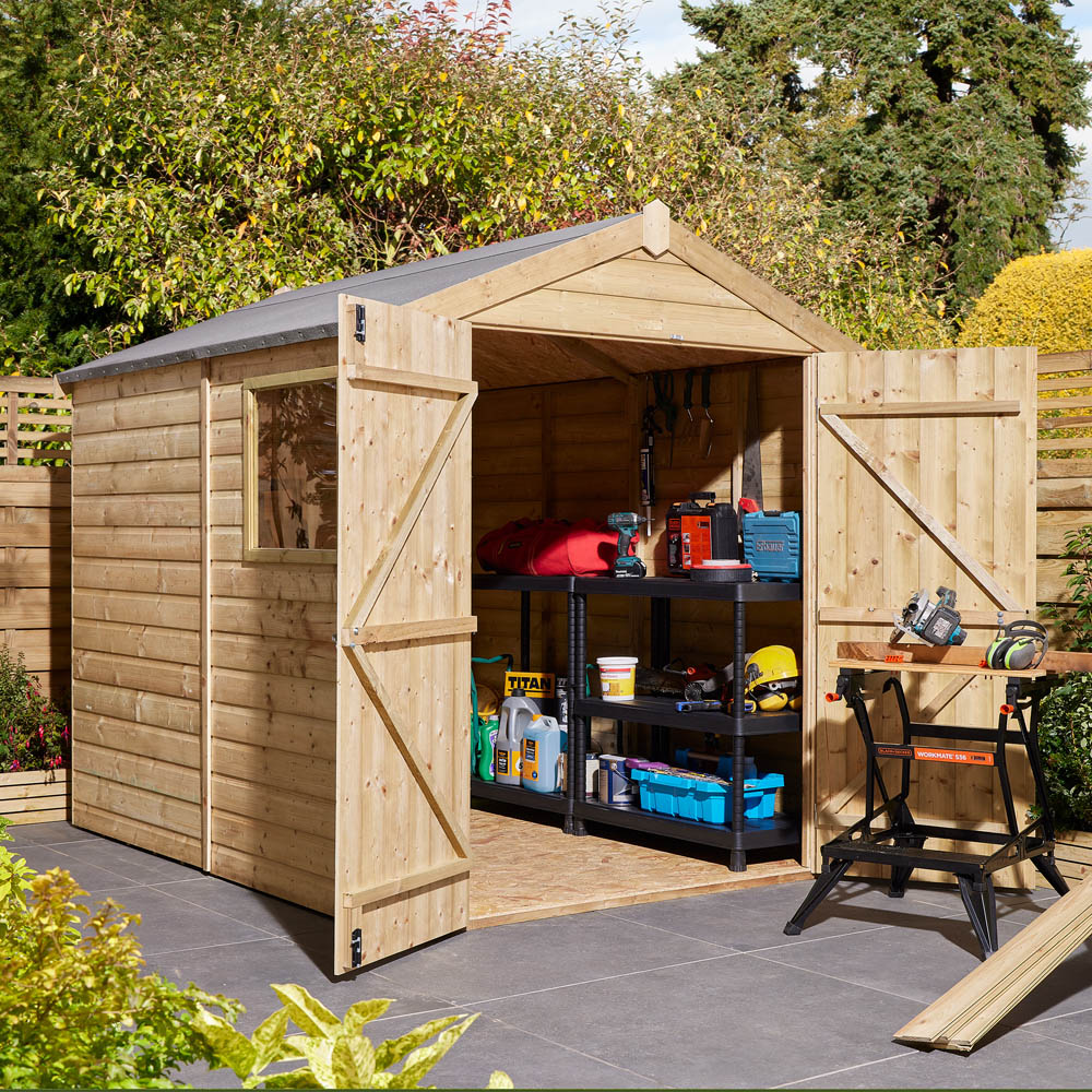 Rowlinson 8 x 6ft Double Door Shiplap Apex Shed with Window Image 8