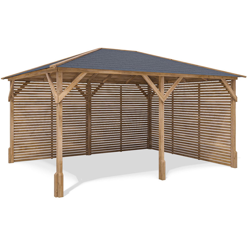 Dunster House Utopia 4 x 3m Brown Louvre Wall Garden Gazebo with Roof Shingles Image 2