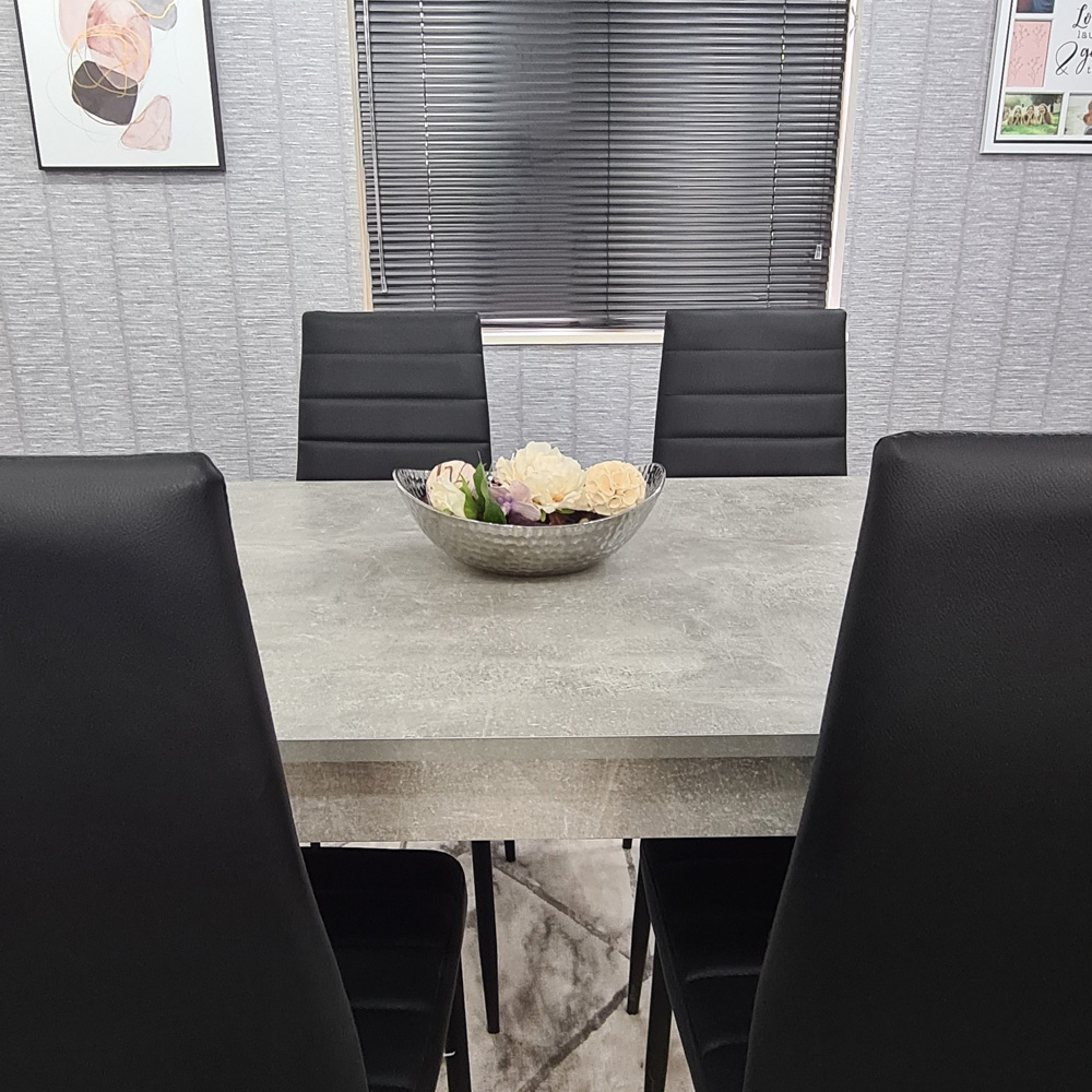 Portland Leather 4 Seater Dining Set Stone Grey and Black Image 2