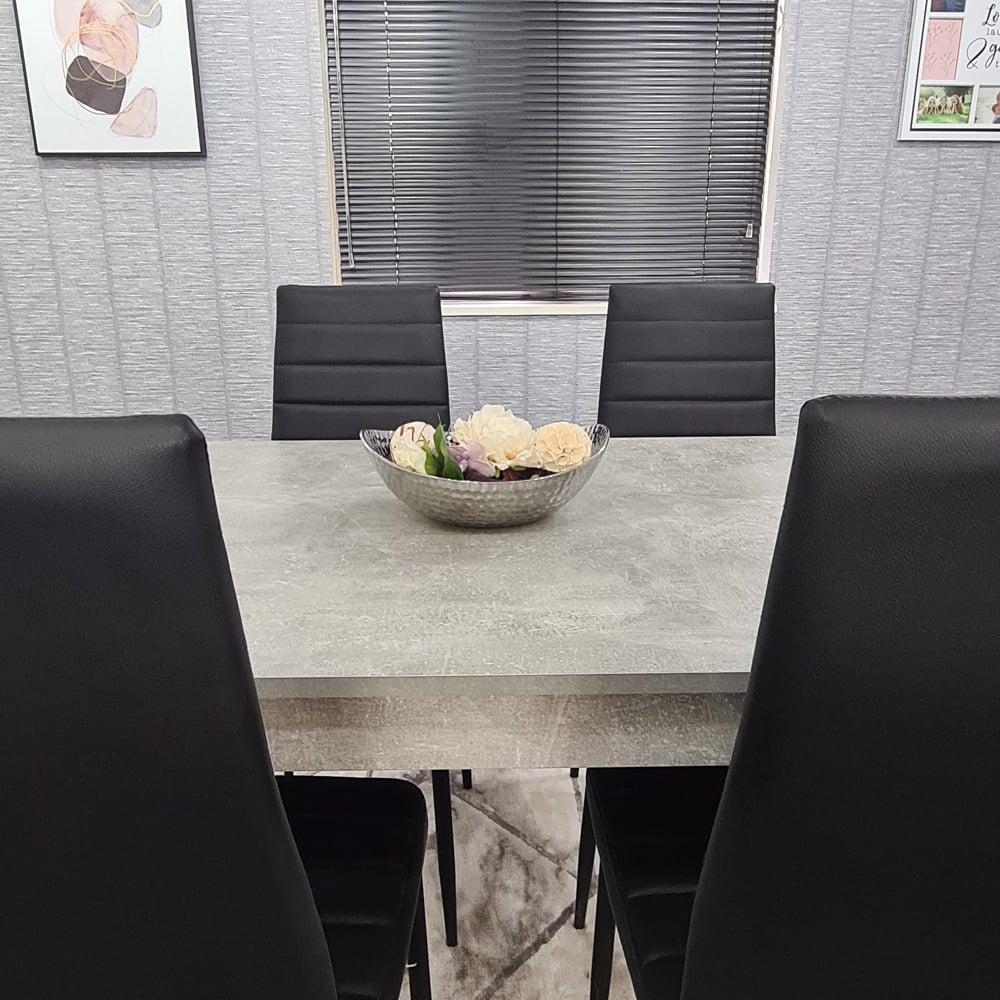 Portland Leather 4 Seater Dining Set Stone Grey and Black Image 2