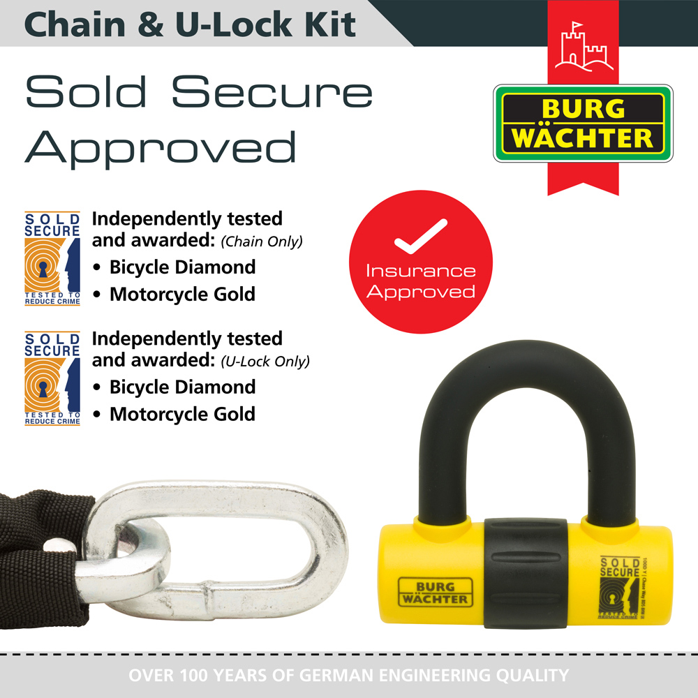 Burg-Wachter 12mm x 1m Sold Secure Gold Motorbike Chain and U-lock Kit Image 4