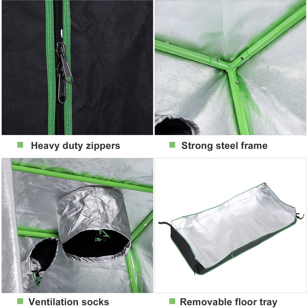 Outsunny Black and Green Hydroponic 2.6 x 5.2ft Plant Grow Tent Image 4