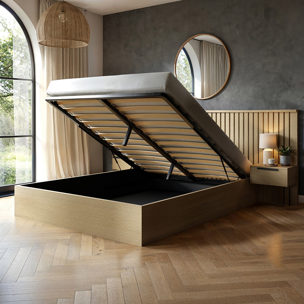 Solace+Co Taylor Double Light Wood Hotel Ottoman Bed with Side Table Image 4