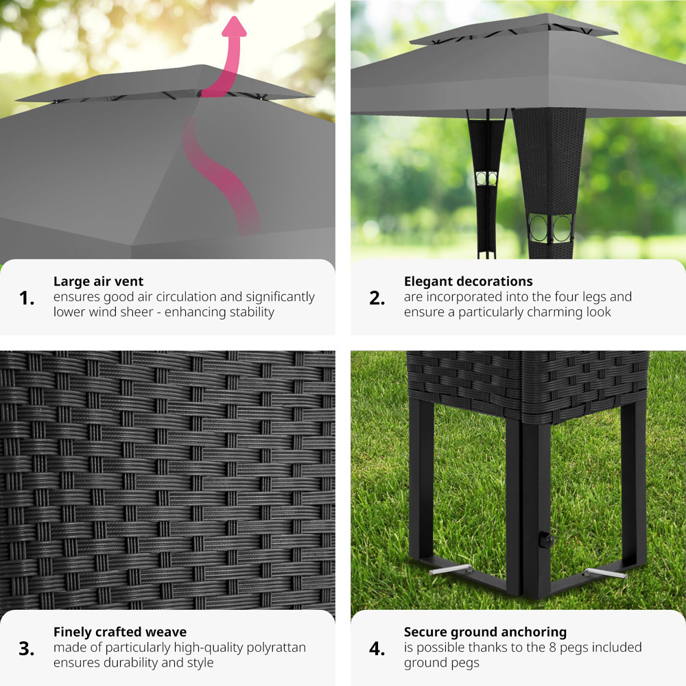 tectake Mona 4 x 3m Black and Anthracite Double Roof Gazebo Image 5