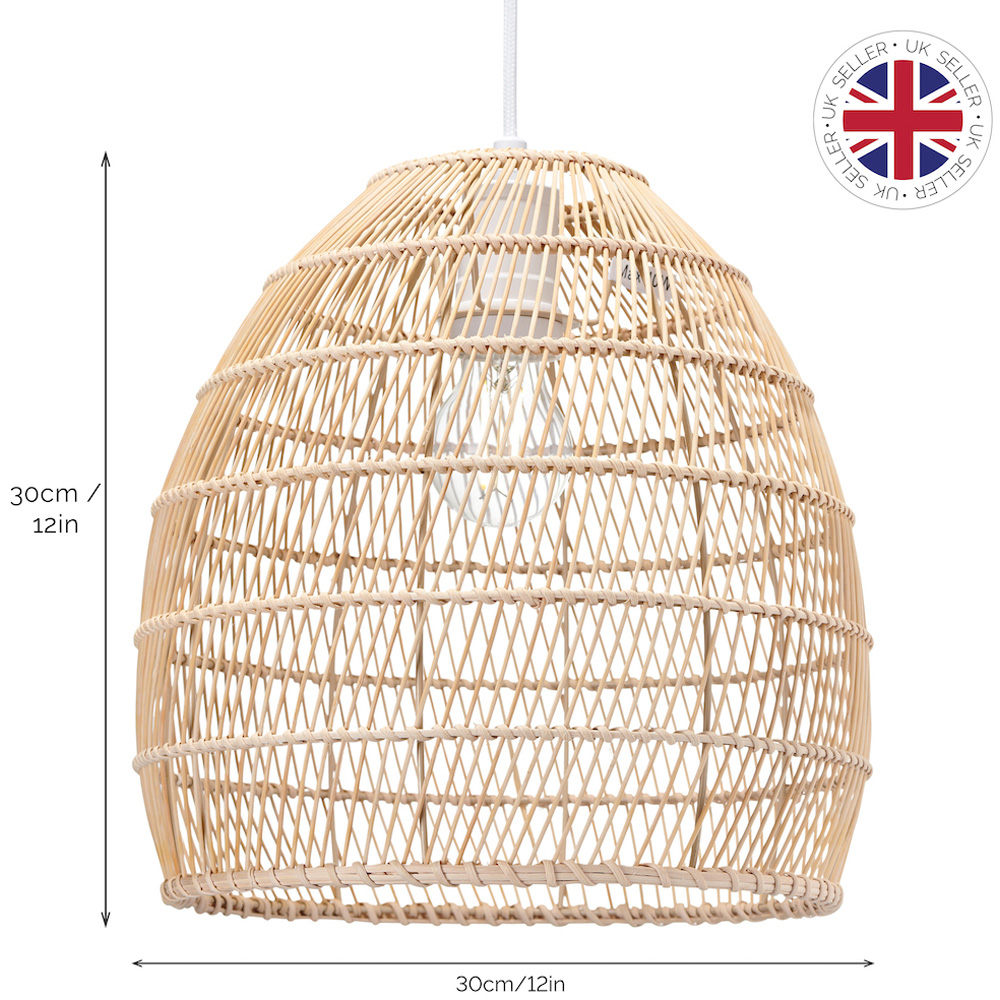 Happy Homewares Natural Brown Rattan Vintage Spiral Cage Pendant Shade Image 8