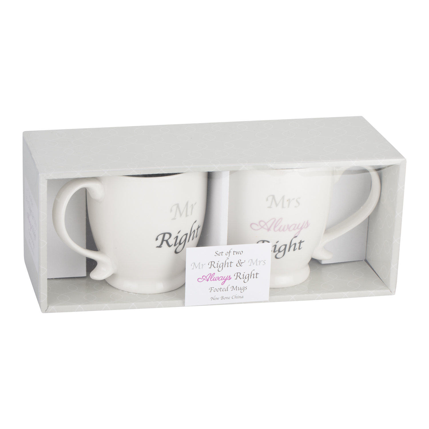 Set of 2 Mr & Mrs Right New Bone China Footed Mugs Image 2