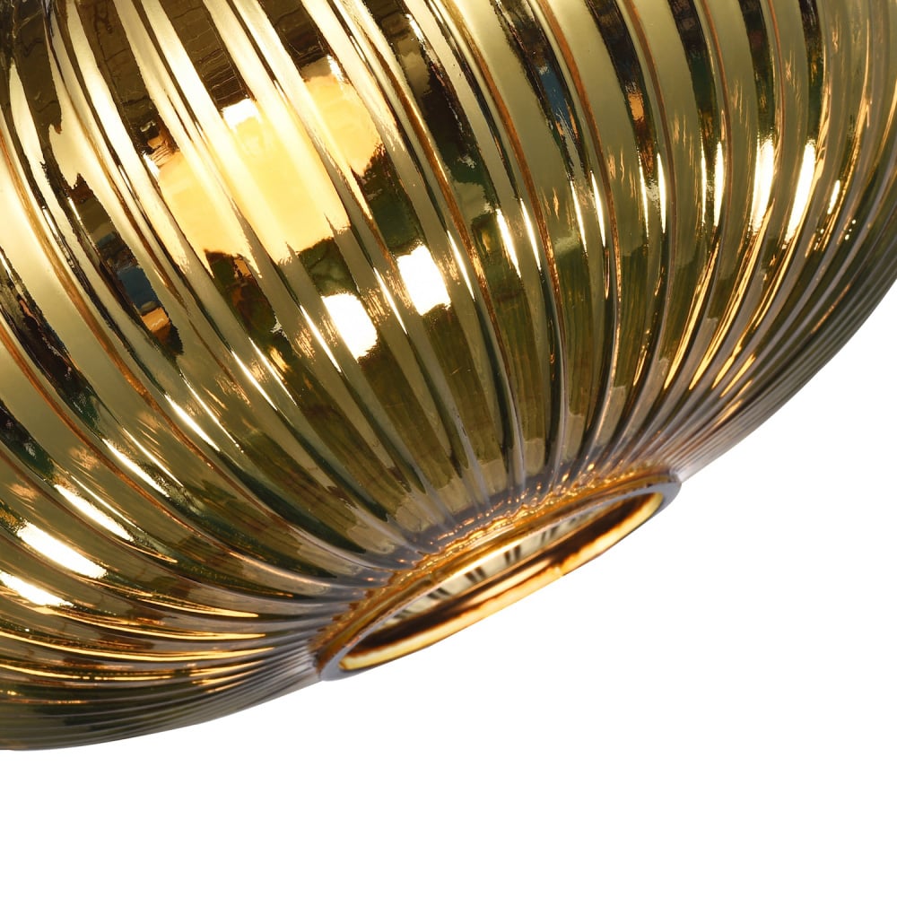Happy Homewares Designer Shiny Gold Plated Line Ribbed Glass Oval Pendant Shade Image 3