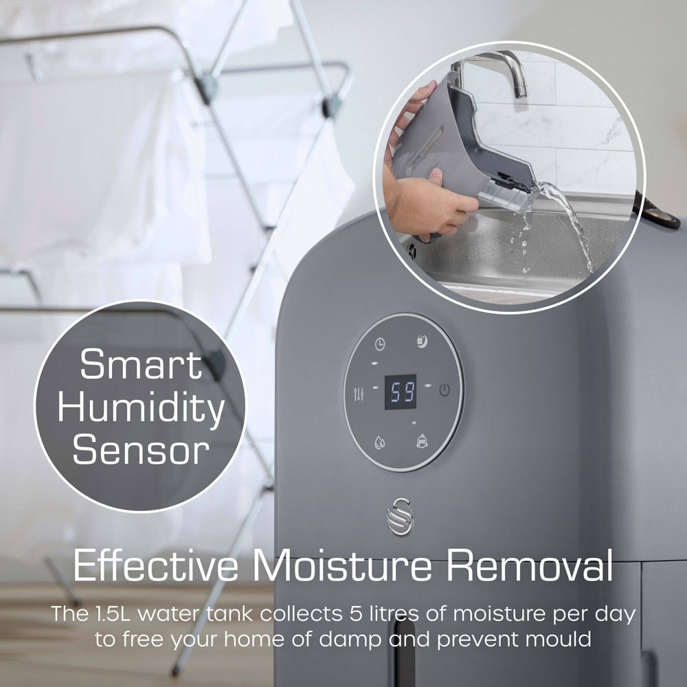 Swan Retro 5L Dehumidifier with 24 Hour Timer and 1.5 Water Tank Image 3
