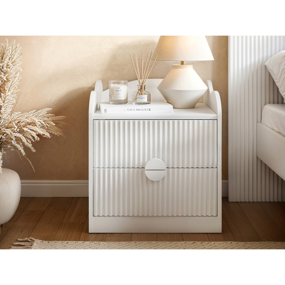 Flair Calista White 2 Drawer Ribbed Nightstand Image 3