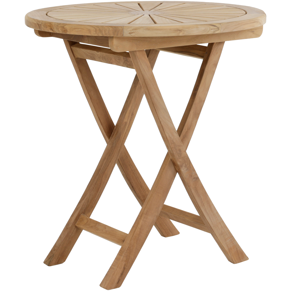 Charles Bentley Teak Wood Foldable Round Slatted Sundial Top Garden Bistro Table Image 2