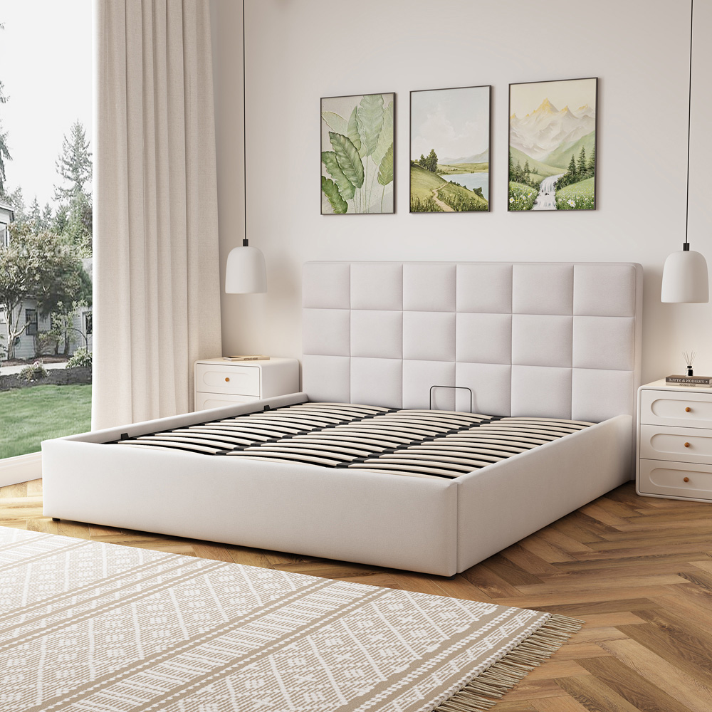 Artemis Home Richwood Super King Size Beige Linen Upholstered Ottoman Bed Image 2