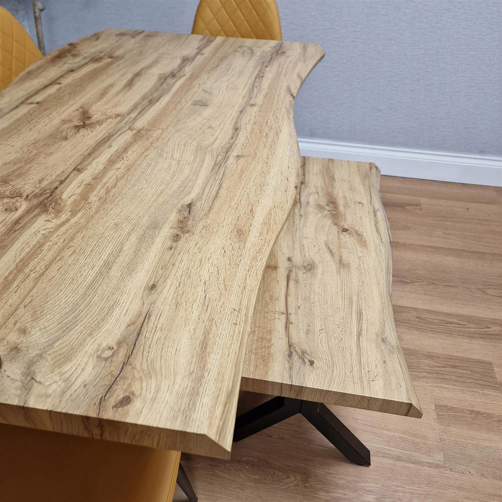 Portland 6 Seater Gem Pattern Wooden Tabletop Dining Bench Set Mustard Image 3