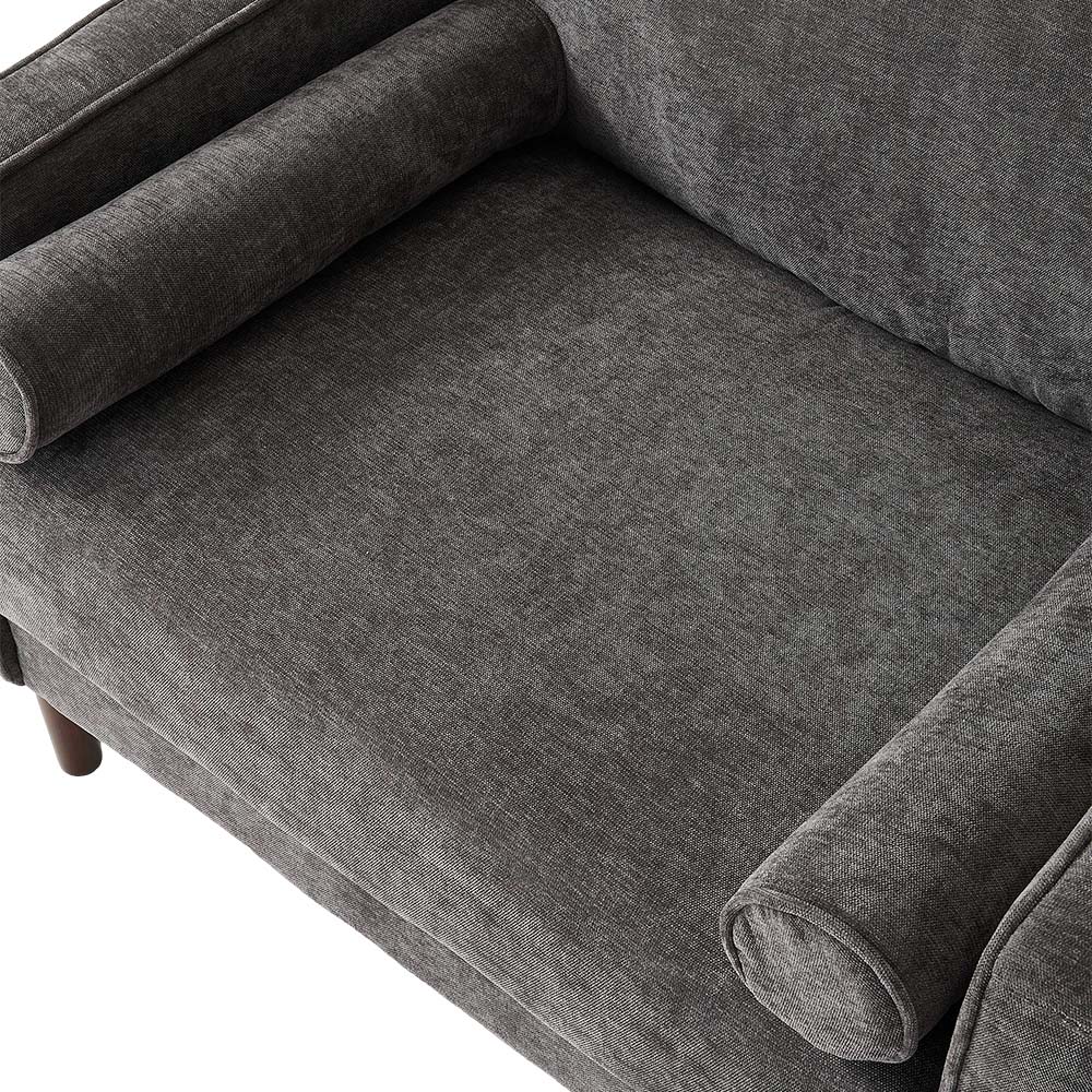 Living and Home Grey Soft Chenille Upholstered Sofa Chair with Cylindrical Pillows Image 8