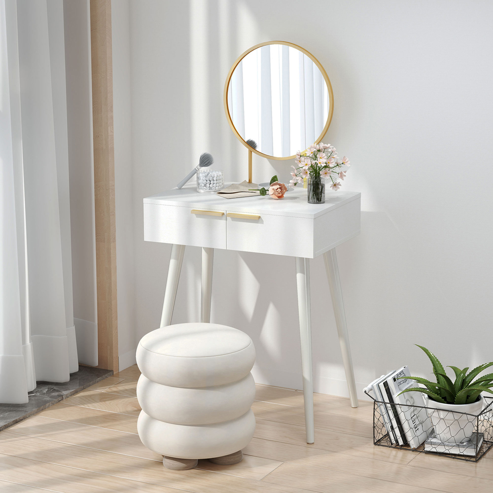 Portland 2 Drawer White Dressing Table with Round Mirror Image 3