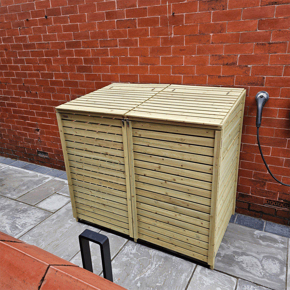 Samuel Alexander 134 x 122cm Large Wooden Double Wheelie Bin Shed Image 2