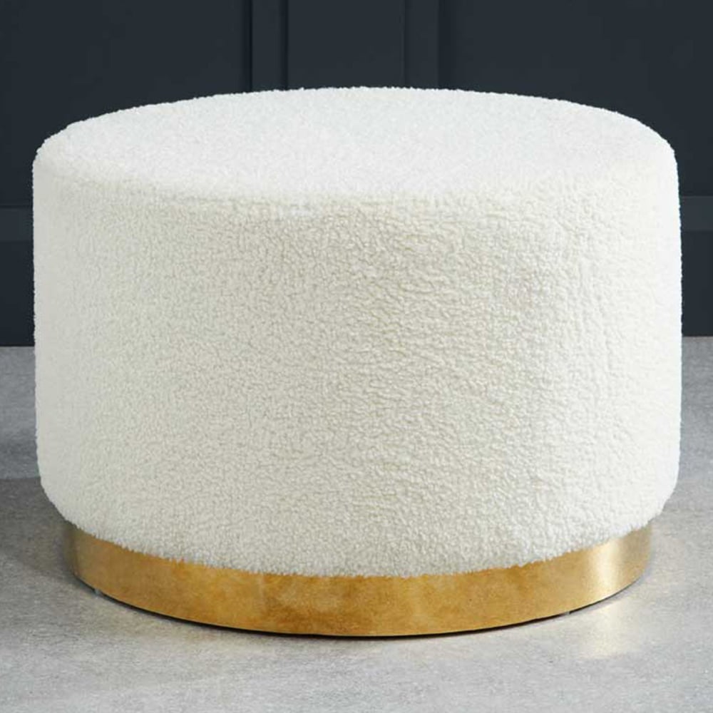 Lara White Ted Fabric Large Pouffe Image 1