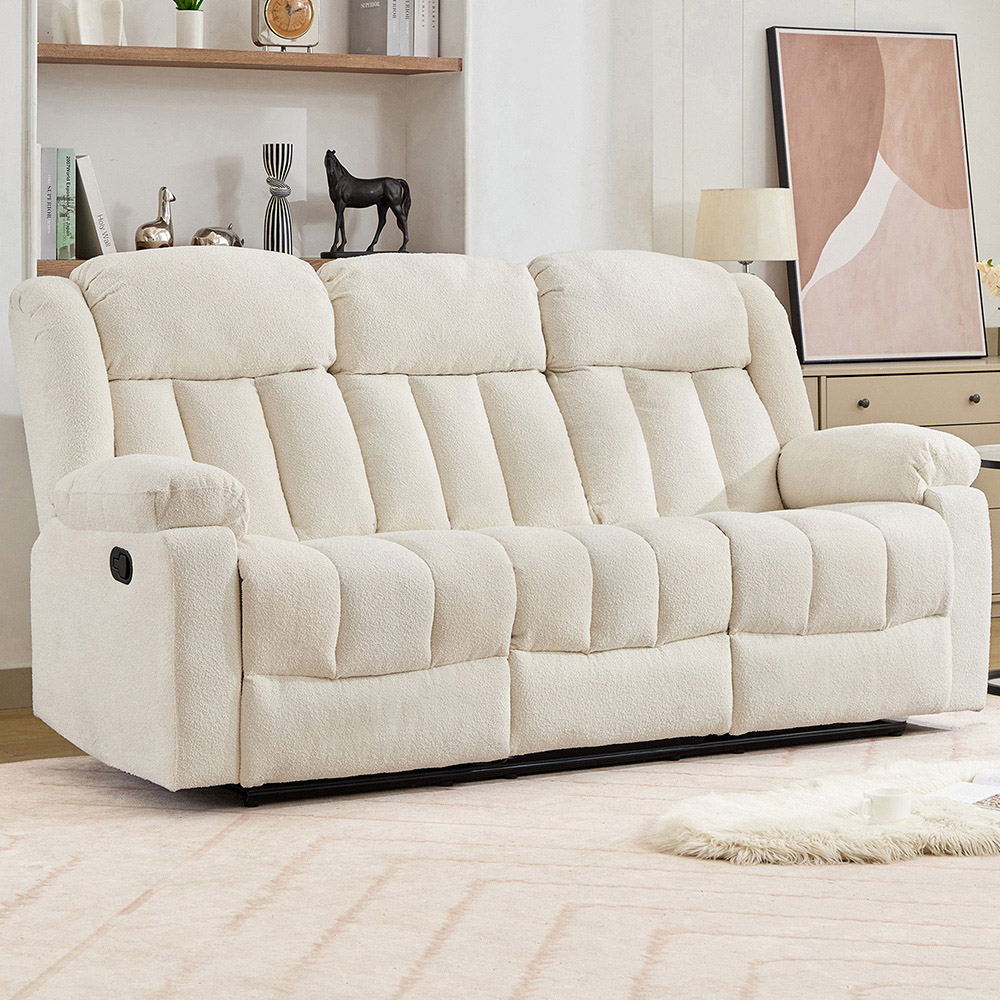 Artemis Home Lovell 3 Seater Cream Boucle Manual Recliner Sofa with Centre Console Image 1