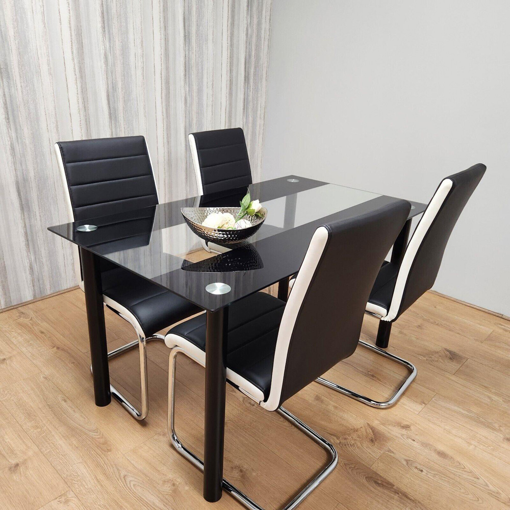 Kosy Koala 4 Seater Leather Clear Glass Dining Set Black and White Image 6