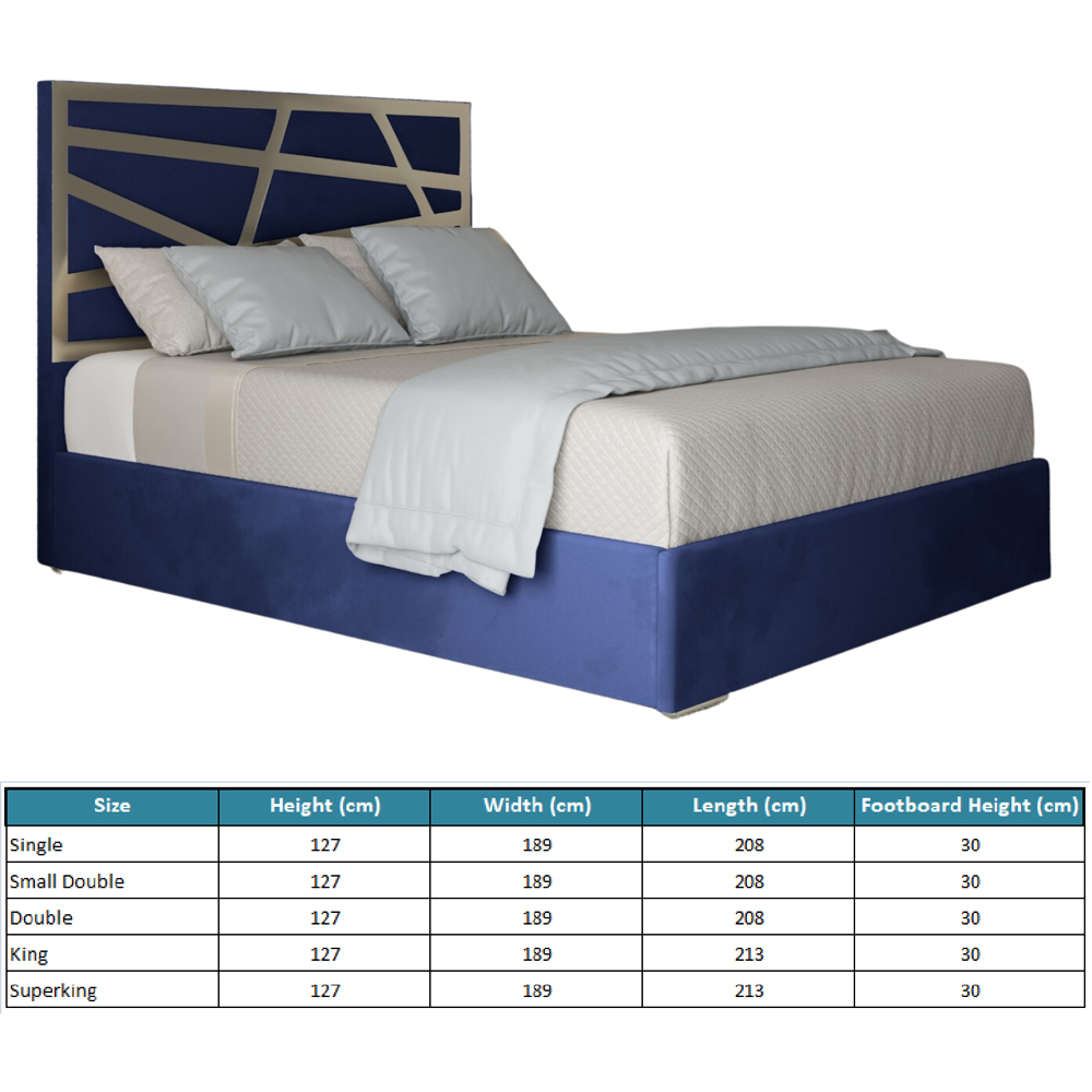 Arabella Blue King Size Velvet Upholstered Metal Bed Frame with Panelled Headboard Image 7