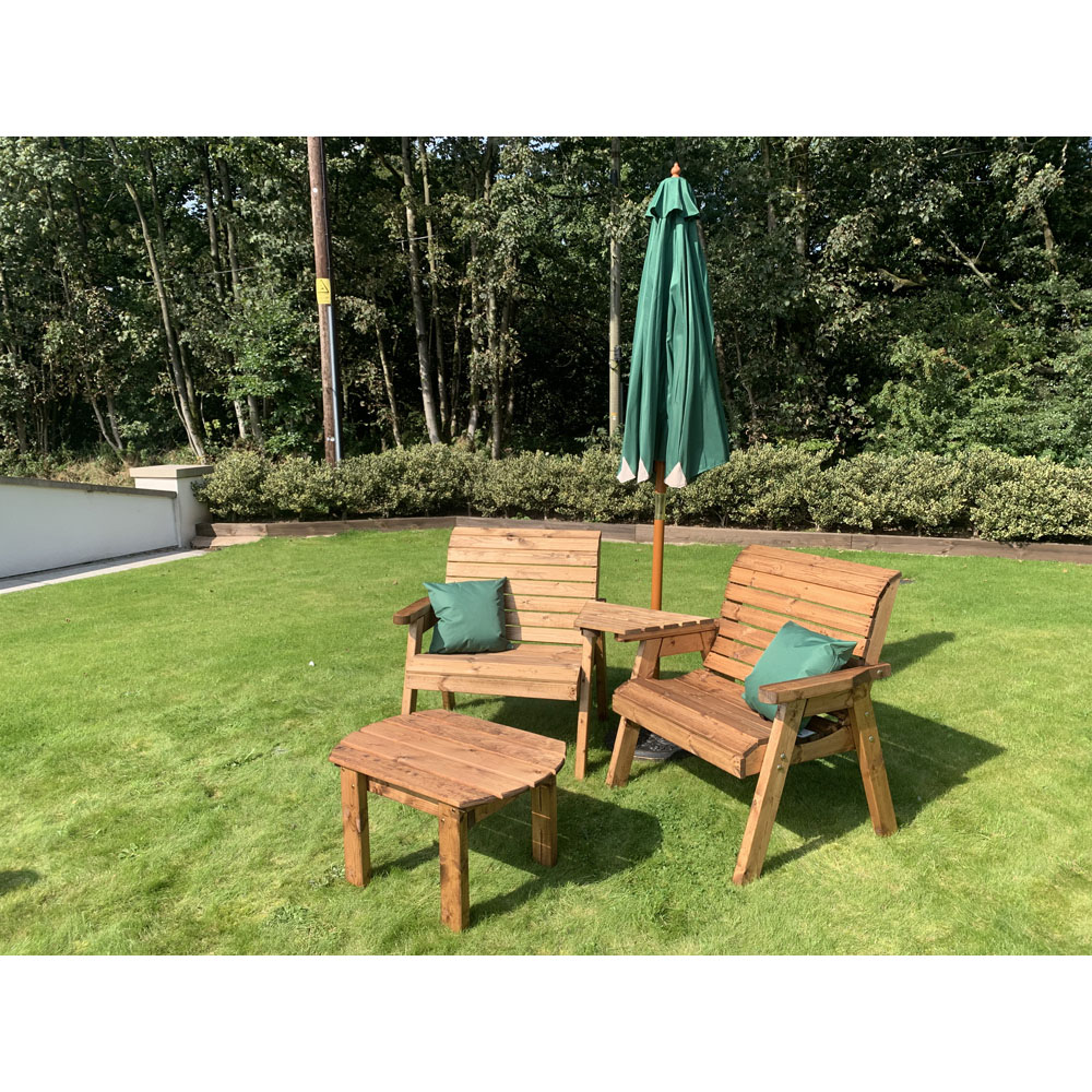 Charles Taylor Grand Angled Companion Seat with Coffee Table and Green Cushions Image 4